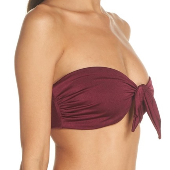 Leith Burgundy Tie Front Bandeau Bikini Top Large - Picture 2 of 8